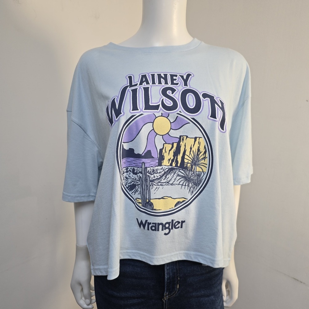 Lainey Wilson x Wrangler T-shirt Size M Oversized Cropped Desert Scene Western